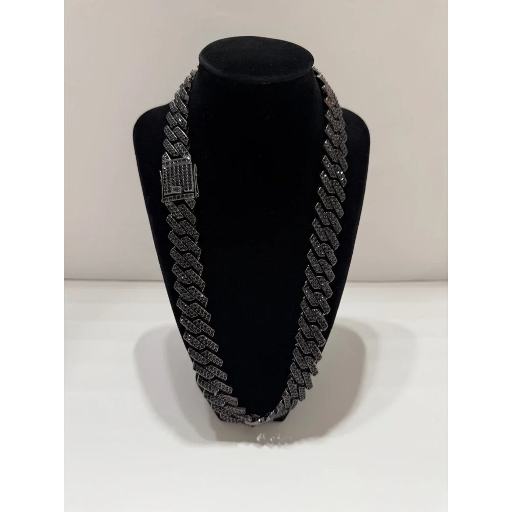 black on black cuban iced out chain necklace 22 inch 20mm vvscz great quality